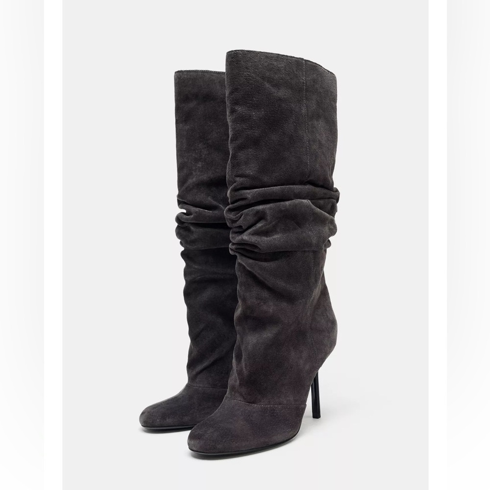 Zara GATHERED LEATHER BOOTS - Picture 3 of 7